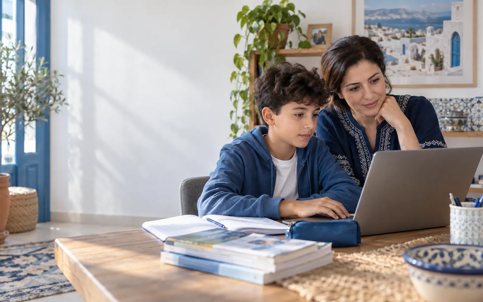 أم تونسية تتابع دراسة ابنها عبر EBS Online